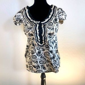 Chadwicks Rose Print Ruffle Blouse